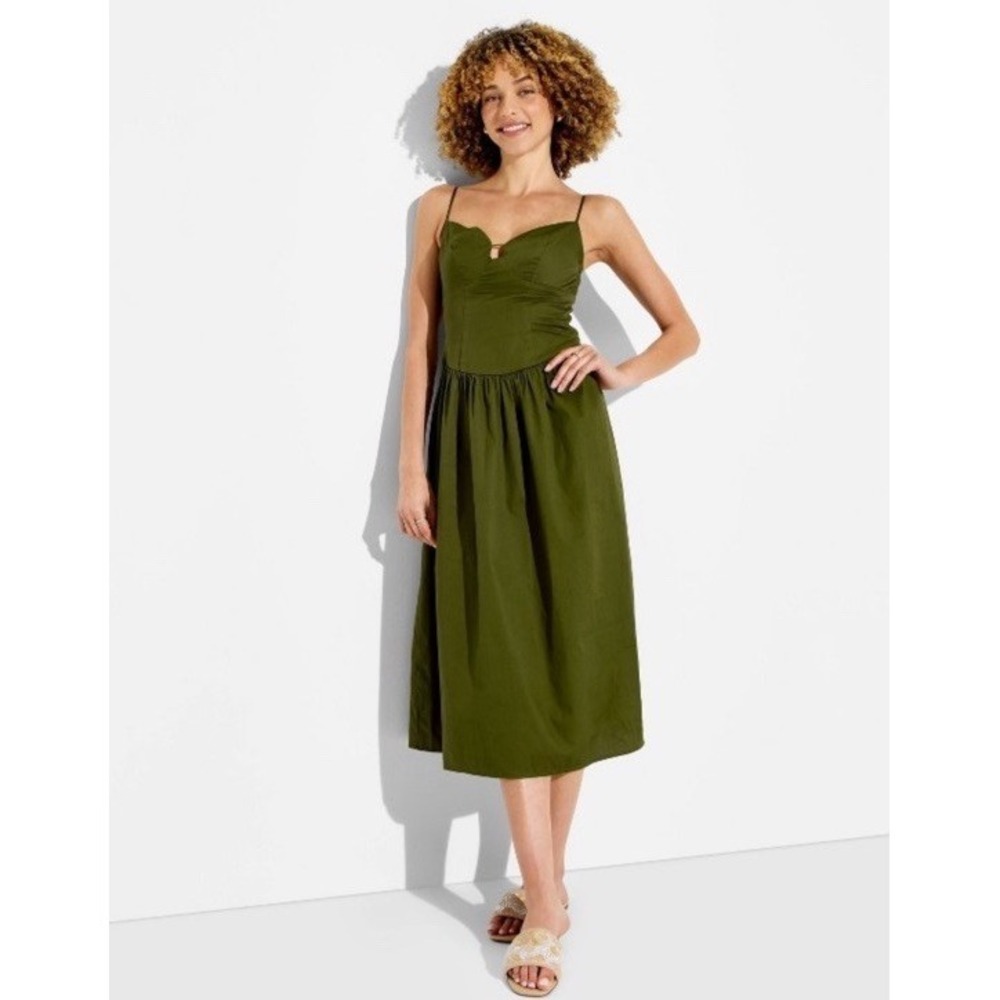 wild fable Olive Green Midi Dress
